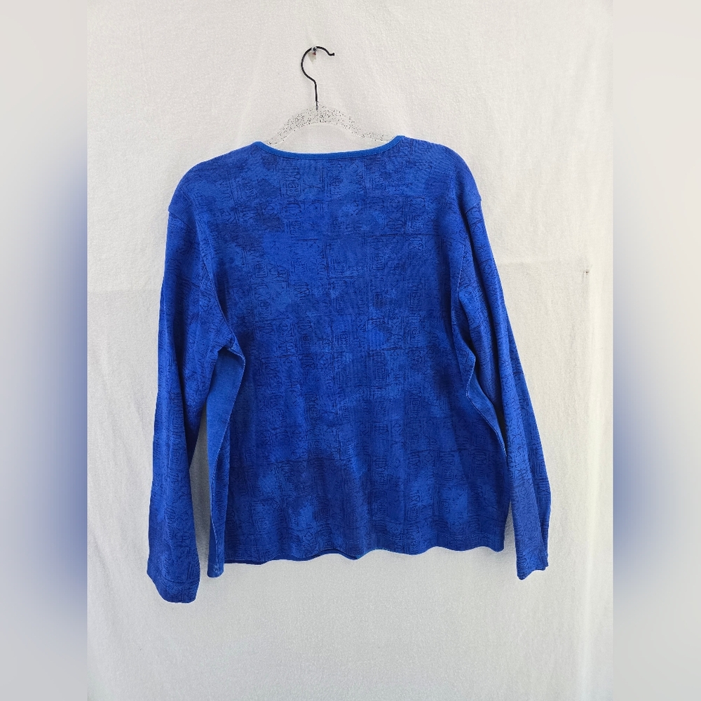NWT Chicos Designs Blue Asian Pattern L Sleeve Pull Over CottonShirt. Ladies 16. - Picture 9 of 9